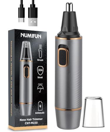 NUMIFUN Ear and Nose Hair Trimmer for Men and Women-2023 Professional Painless Rechargeable Nose Trimmer Eyebrow Facial Hair Trimmer, Powerful Motor, IPX7 Waterproof, Dual Edge Blades Grey