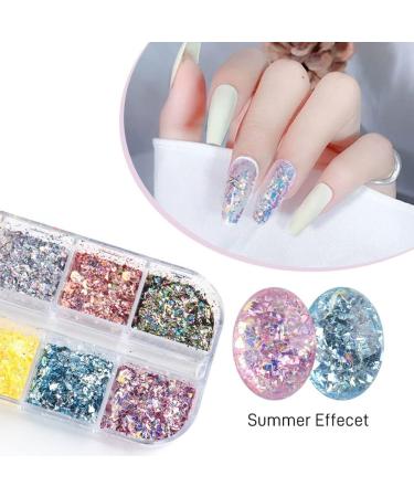 12 Grid Nail Art Foil Flakes & Glitter - Holographic Gold Silver Confetti for DIY Decoration - Buy Online on GoSupps.com