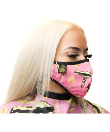 Barber Face Shield Hair Stylist Face Mask Face Cover Reuseable Adjustable Washable King Midas (Pink & Gold)