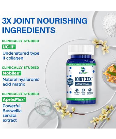 BioTrust Joint 33X Advanced 3-in-1 Joint Support Supplement - Healthy Flexibility Mobility Relief & Comfort - Boswellia Serrata Type II Collagen Hyaluronic Acid - 30 Capsules  - Buy Online on GoSupps.com