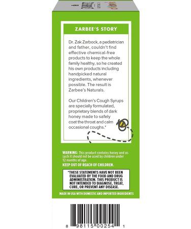 Natural Children's Cough Syrup with Dark Honey & Ivy Leaf - Grape Flavor, 12 Months+, 4 fl oz - Zarbee's - Buy Online on GoSupps.com