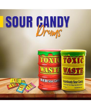 Toxic Waste 2 Red & 2 Hazardously Sour Candy Drums Ultra Sour Sweets Candy For Halloween Trick or Treat Birthday - Each Drum 42g - Sold By VR Angel - Buy Online on GoSupps.com