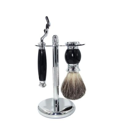 HRTC men's razor stainless steel roof hair brush manual razor holder set fashionable care cleaning tool gift simply 10x17cm silver