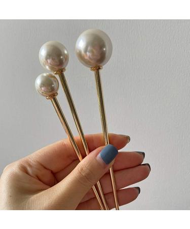amangul Faux Pearl Hair Stick Fork Pin Retro Metal Chopstick Hairpin Bun Holder - Buy Online on GoSupps.com
