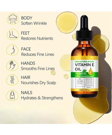 Vitamin E oil 60 ml pure and organic vitamin E oil for skin face hair nails and scars intensive care for dry skin antiaging moisture and regeneration 75000 IU 1 - Buy Online on GoSupps.com