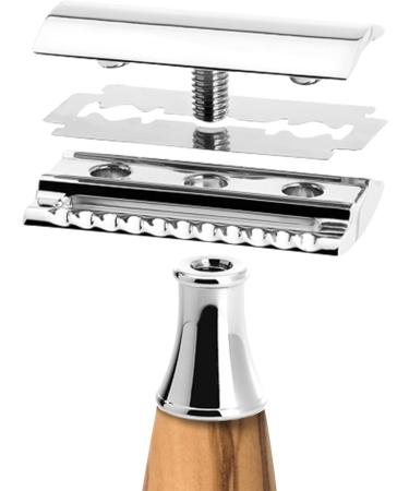 M HLE Vivo Shaving Set - Safety Razor Black Fibre Brush Olive Wood Handles - Vegan & International Shipping - Buy Online on GoSupps.com