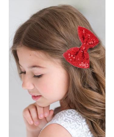 12 Pieces Red Sequin Cheer Hair Bows - Large 4.7 Inch Alligator Clips Hair Accessories for Girls, Toddlers, Cheerleaders, Teens, College Sports - Buy Online on GoSupps.com