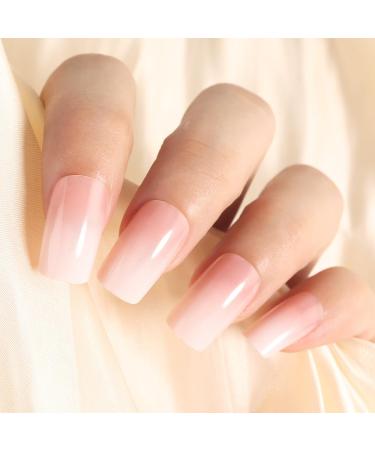 Premium Pink Gradient French Press On Nails - Reusable Short White Tip Fake Nails Kit (24 PS) | Nail Art Gift for Women with Adhesive Tabs & Double-Sided File - Buy Online on GoSupps.com