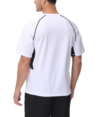Men's UPF 50+ Rash Guard Swim Shirt Short Sleeve - White/Black - 4XL - Buy Online on GoSupps.com