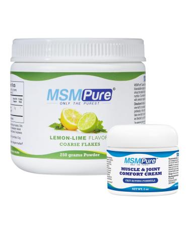 KALA HEALTH MSMPure Lemon Lime Flavored Coarse Flakes 8.8 oz and Muscle & Joint Cream 2oz Bundle