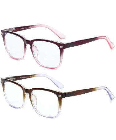 Blue Light Blocking Computer Gaming Glasses 2 Pack Anti Glare Eyestrain Unisex/Men/Women Glasses with Spring Hinges UV Protection C6c7