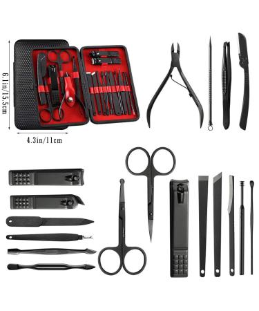 18-Piece Stainless Steel Manicure Set with Leather Travel Case - Professional Nail Clippers, Scissors, Pedicure Kit for Grooming Nails - Buy Online on GoSupps.com