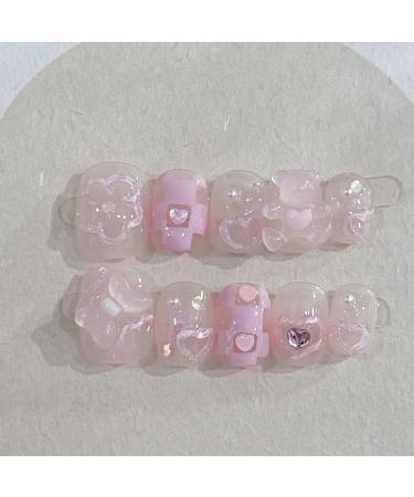 Handmade Wearing Nail Pink Cute Short Detachable False Nail and Nail Patch(Size:L)