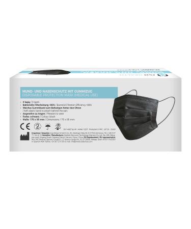 MeaVita 3-Ply Black Disposable Masks - Type IIR Pack of 50 - Medical Mouth & Nose Protection - Buy Online on GoSupps.com