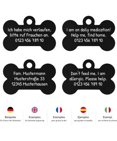 ENGRAVO Black Dog Tag Bone 32mm - Custom Engraving & 2 Key Rings - Small Pet ID Tag - Buy Online on GoSupps.com