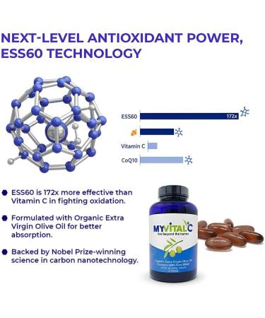 MyVitalC Pure ESS60 Extra Virgin Olive Oil Softgel Capsules - High Strength Antioxidant Supplement with Pure Olive Oil - Oral Supplement - Supplements for Men & Women - 180 Softgels - Buy Online on GoSupps.com