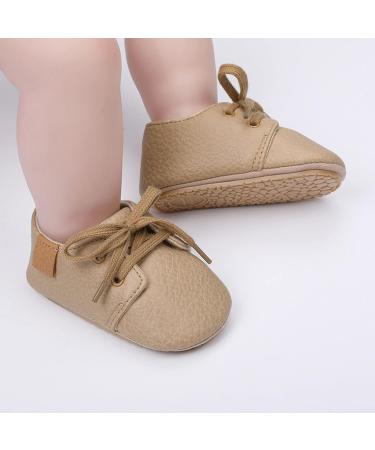 Baby First Walking Shoes | Non-Slip PU Leather Flats for Boys and Girls | Beige | 6-12 Months - Buy Online on GoSupps.com