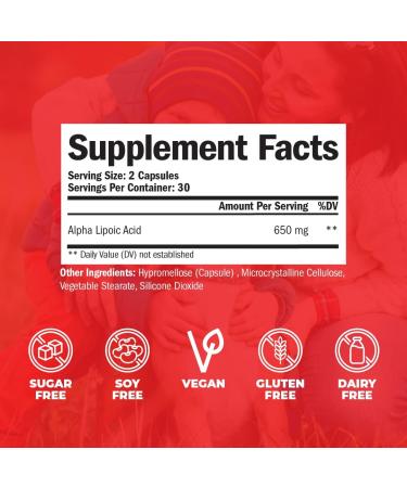 Alpha Lipoic Acid 650mg Vegan Nerve Support Supplement for Inflammation Energy & Antioxidant Health - 60 Capsules Made in the USA - Buy Online on GoSupps.com