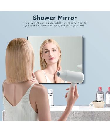 YINEU Shower Mirror with Storage - 14.5 x 12 Foldable Bathroom Organizer for Shaving - Wall Mounted Locker Mirror for Shower Accessories - Buy Online on GoSupps.com