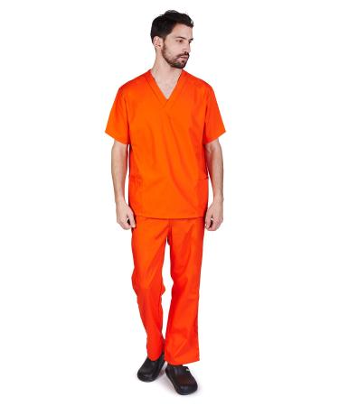 M&M SCRUBS Men Scrub Set Medical Scrub Top and Pants L Orange