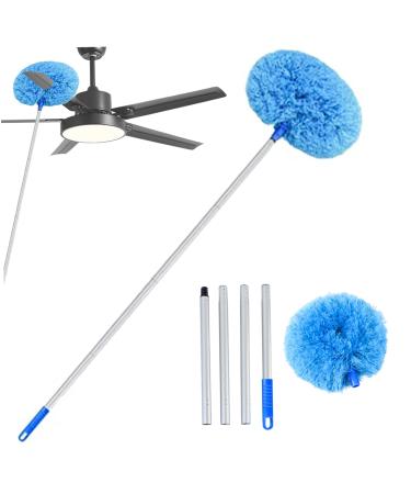 Ceiling Fan Cleaner Duster with Extension Pole 55 Inch Extendable Duster with Detachable Round Head to Clean Bookshelves Wall Corner Removes Dust & Cobwebs Home Decor Accessory Blue