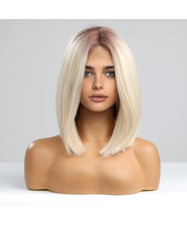 HAIRCUBE Ombre Shoulder Length Straight Bob Wig - Off-White Natural Middle Part Cosplay Wig (12inch) - Buy Online on GoSupps.com