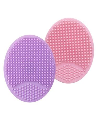 Soft Face Cleaning Brush for Sensitive Skin Pores Makeup Removal Silicone Exfoliating Corner Plugs 2 Piece Set (Pink & Purple)