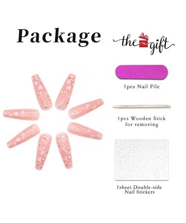 Runrayay French Artificial Nails with Sequins & Rhinestones - Extra Long Heart Pattern Press-On Nails Art Kit for Women & Girls (24 pcs) - Buy Online on GoSupps.com