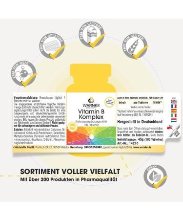 Vitamin B Complex | High-Dose Vegan Supplement | 200 g Biotin & 150 g Folic Acid | All B Vitamins | 100 Tablets | Warnke Vital Substances - German Pharmacy Quality - Buy Online on GoSupps.com
