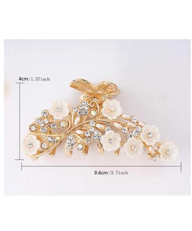 Elegant Gold Hollow Metal Carving Hair Clip with Imitation Pearls & Rhinestones | Retro Jaw Clamp for Women - Buy Online on GoSupps.com