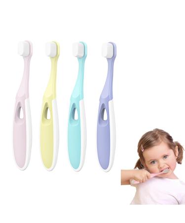Fainca 4 pieces baby toothbrush soft toothbrush baby nano toothbrush 3-12 years of toothbrush soft suitable for children with sensitive gums (yellow pink purple blue)