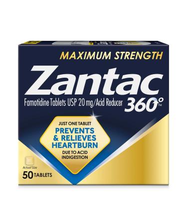 Zantac 360 Maximum Strength Tablets 50 Count Heartburn Prevention and Relief 20 mg Tablets 50 Count (Pack of 1) - Buy Online on GoSupps.com