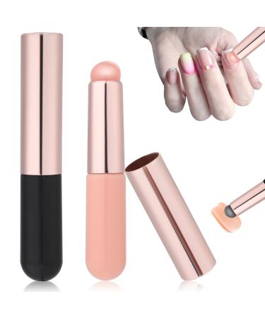 2PCS Ombre Nail Brush Silicone Nail Brush Reusable Nail Gradient Brush Portable Nail Painting Ombre Brushes Nail Polish Brush Nail Art Manicure Tool for Ombre Chrome Nail black+pink