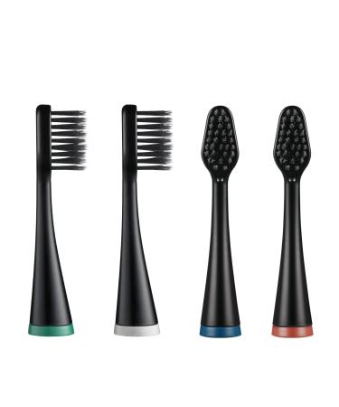 Replacement Toothbrush Heads for Waterpik Complete Care 5.0/9.0(WP-862/CC-01) Charcoal Extra Soft Bristles 4 Count Black