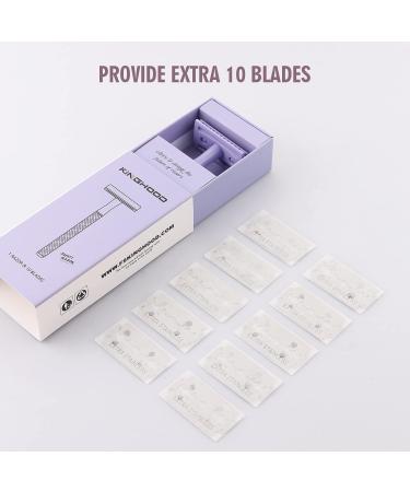 Kinghood Double Edge Safety Razor for Men & Women - Eco Friendly & Zero Waste Reusable Razor with Metal Handle and 10 Blades (Light Purple) - Buy Online on GoSupps.com