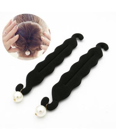 Frcolor 2pcs Foam Sponge Clip Curler Ring Twist Hair Styling Donut Bun Former Tool Maker (Black)