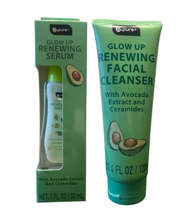 Glow up Renewing serum and Renewing Facial Cleanser with Avocado extract ceramides 1 and 4 FL OZ