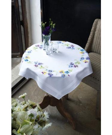 Vervaco Cross Stitch Tablecloth Kit Pretty Pansies 32" x 32"