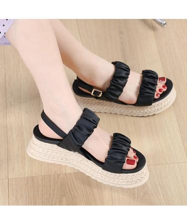 XTZYGLFD Women's Platform Sandals - Summer T-Buckle Beach Casual Slippers - Black Size 5 UK - Buy Online on GoSupps.com