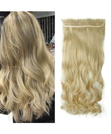 SEGO 27 inch/68 cm Clip in Hair Extensions One Piece 5 Clips Hairpiece Curly Wavy Synthetic for Women Bleach Blonde