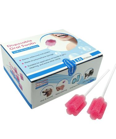 MUNKCARE Disposable Oral Foam Swab with Mint Flavored Individually Wrapped Red Box of 50 Counts