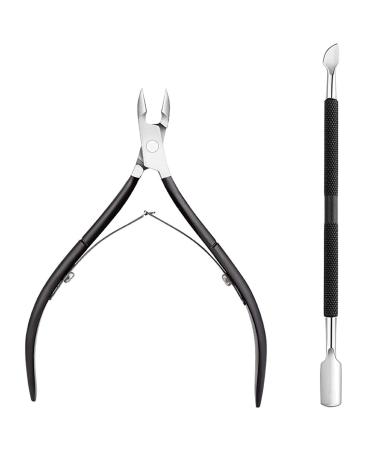 Nail Clipper Manicure Pedicure Set Cuticle Pusher and Cutter Cuticle Trimmer Cuticle Nipper Cuticle Cutter Clipper for Fingernails and Toenails Black