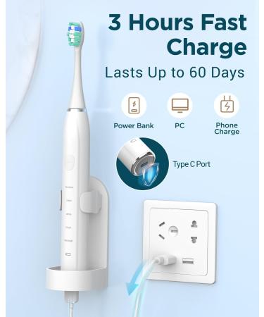 Electric Toothbrush Sonic Toothbrushes with 6 Brush Heads Sonic Electric Toothbrushes Fast Charge 3 Hours Last 60 Days Rechargeable Electric Toothbrush for Adults and Kids White 1 count (Pack of 1) - Buy Online on GoSupps.com