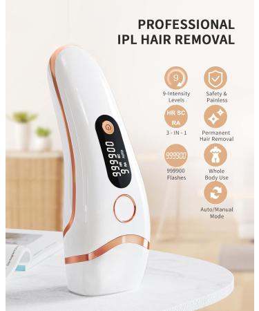 IPL Hair Removal Device for Men & Women - 999 900 Pulses 3 Functions (HR/SC/RA) 9 Energy Levels - Painless Laser Hair Removal for Body Face & Bikini - White - Buy Online on GoSupps.com
