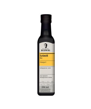 Dr.Budwig linseed oil organic cold -pressed (1x 250ml) - Omega 3 high -dose from flaxseed organic unfiltered from 100% sustainable cultivation - linseed oil Omega 3 vegan liquid omega 3 oil for children 250 ml (1 Pack)