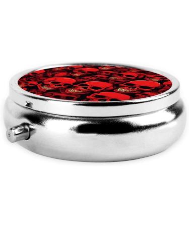 Red Skulls Printed Mini Round Pill Box - 3 Compartment Portable Organizer for Travel Home & Office Use - Buy Online on GoSupps.com
