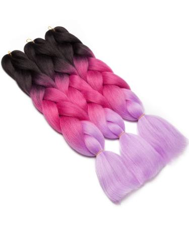 Tess Braids Extensions 60 cm | 3 Pack Jumbo Kanecalon Ombre Hair Braids | Box Braids Hair Extensions (Black/Pink/Light Purple) - 100g Bundle - Buy Online on GoSupps.com