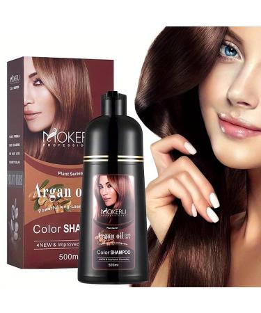 500ML-3-in-1 Argan Oil Hair Color Shampoo for Gray Hair Hair Dye Shampoo Light Brown Brown Instant Dye Shampoo for Women & Men