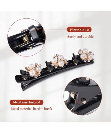 4PCS Sparkling Crystal Stone Braided Hair Clips with Pearl Shaped Duckbill Clip for Women/Girls - Buy Online on GoSupps.com