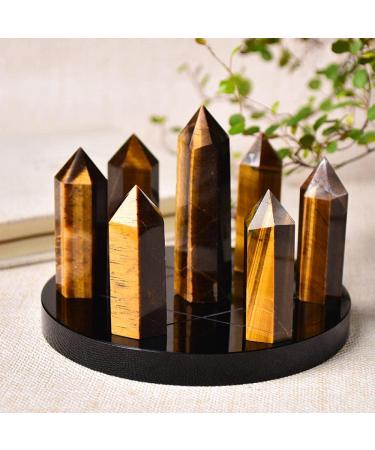 1 Set Seven-Star Plate Natural Crystal Point Healing Stone - Chakra Reiki Energy Orgone Energy Obelisk (12 cm) - Tiger Eye with Glass Base - Buy Online on GoSupps.com